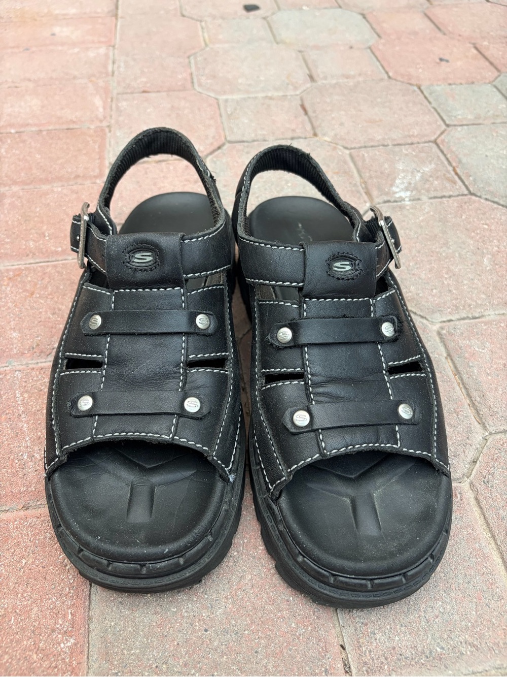 Skechers Jammers size 8 leather  chunky platform Y2K sandals